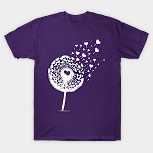 Dandelion Flower In Nature Blowing Hearts T-Shirt